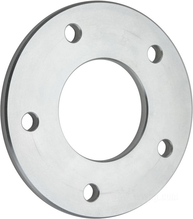 Wheel hub flange offset spacer by CPV; for Brake rotor; fits models 1973-1999 except FX/XL with narrow front hub 1973-1983; billet aluminum; Ø centering collar: 50 mm; outer Ø: 108 mm; offset: 1/4 ”; max. Ø of mounting bolts: 3/8”; gross weight: 140 g