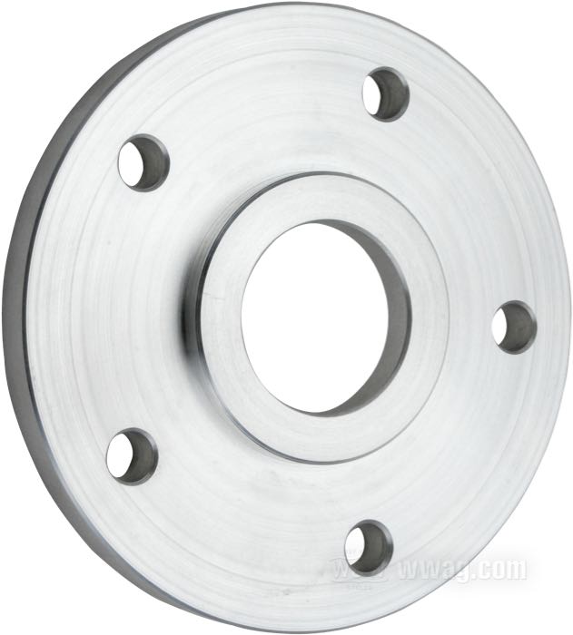 Flansch-Versatzscheibe von CPV; für Bremsscheibe; passend für Modelle 1973-1999 außer FX/XL mit schmaler Vorderradnabe 1973-1983; Billet-Aluminium; Ø Zentrierbund: 50 mm; Außen-Ø: 108 mm; Versatz: 3/8 ”; max. Ø der Montageschrauben: 3/8”; Bruttogewicht: 230 g