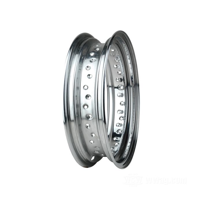 Jante; acier; profil: creuse; finition jante: chromé; 4x16 ”; Nombre de percages pour rayons: 40; valve en métal latérale; Ø intér.: 363 mm; pour moyeux larges et étroits; poids brut: 3.98 kg