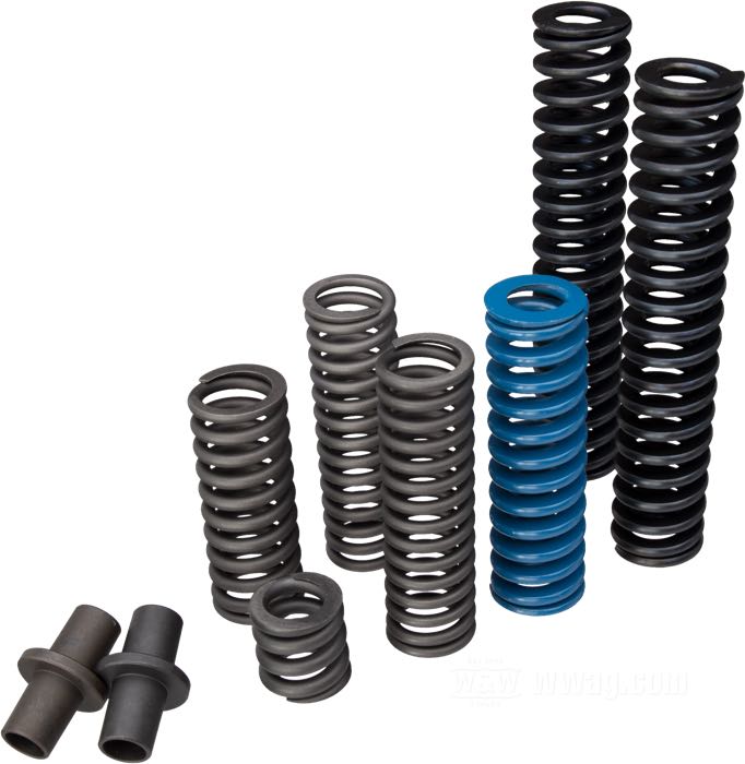 Kit de ressorts »Heavy Duty«; pour amortisseurs de selle; adaptable à modèles V 1930-1936, Big Twin 4 vit. 1936-1980, 45”/750 cc Sidevalves (sauf modèles K) 1929-1973; acier / acier à ressort, >75 kg; remplace OEM HD 51771-29; poids brut: 640 g