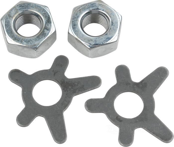 Nut; for crossover Shaft; fits Big Twin 1930-1957; steel, chrome-plated; with tab washers; replaces OEM HD 7863, and 42575-30; gross weight: 60 g