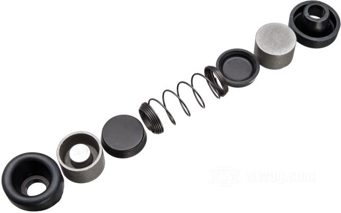 Kit di riparazione di Accel; per Cilindro di ruota; atto per Big Twin 1963-1972; acciaio / gomma; Ø pistone idraulico: 1.125” (28.58 mm); liquido di freno obbligatorio: DOT 3 o 5; rimpiazza OEM HD 41748-63; peso lordo: 40 g