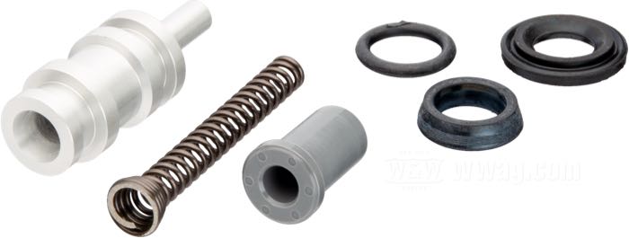 Reparaturkit; für Handbremszylinder; passend für Softail 1996-2015, Dyna 1996→, Sportster 1996-2003, Touring 1996-2007 mit Doppelscheibenbremse; Aluminium / Nylon / Federstahl / Gummi; Kolben-Ø: 11/16” (17.5 mm); erforderliche Bremsflüssigkeit: DOT 4 oder 5; ersetzt OEM HD 45072-96C und 45072-96D; Bruttogewicht: 30 g