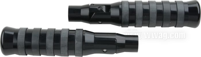 Soziusfußrasten von Rick’s; Aluminium, schwarz, eloxiert, mit O-Ringen; Länge: 190 mm; Gewinde: M10; Bruttogewicht: 516 g