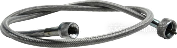 Cavo tachimetro di Barnett; per azionamento per trasmissione; per Tachimetri Fat Bob 1962→; atto per FL 1937-1980, FXWG 1980-1983, FX 1971-1972; acciaio / acciaio inox, treccia in guaina trasparente; Ø 8.5 mm; lunghezza guaina: 89 cm; connessione al rinvio: dado 7/8”-18; connessione allo strumento: dado 5/8”-18; rimpiazza OEM HD 67026-62 e 67038-84; U.S.A.; peso lordo: 240 g