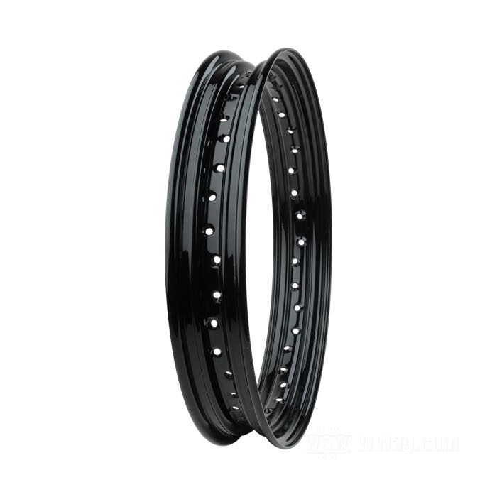 Rim; steel; profile: drop-center; rim finish: black powder coated; 2.5x19 ”; Number of Spoke Holes: 40; metal valve in center; inner Ø: 444 mm; for wide and narrow hubs; gross weight: 3.52 kg