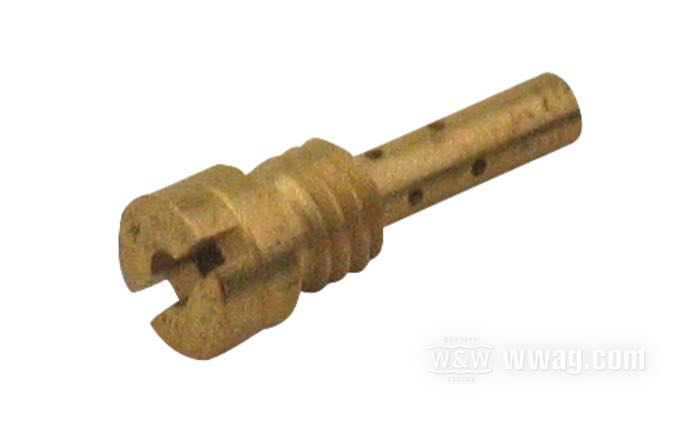 Chiclé intermedio ; apropiado para Sportster 1976-1987, Big Twin 1976-1989; latón; para carburadores Keihin de mariposa; rosca: M4.5; #100; reemplaza OEM HD 27348-76; peso bruto: 10 g