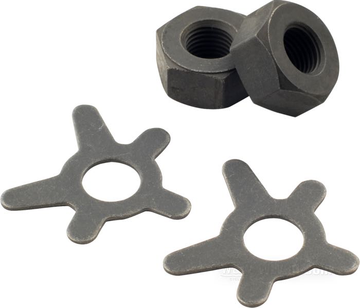 Tuerca; para eje transverso; apropiado para Big Twin 1930-1957; acero, parkerizado; con arandelas seguridad; reemplaza OEM HD 7863 y 42575-30; peso bruto: 60 g
