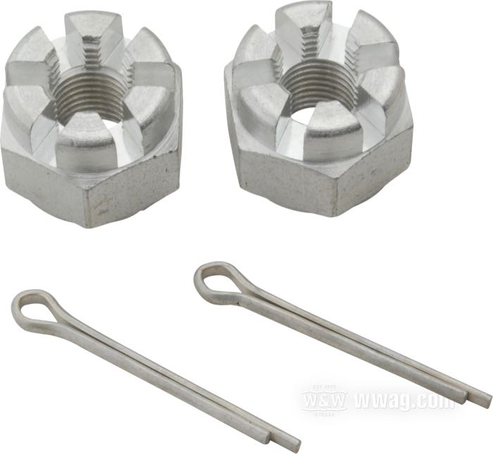 Achsmutternkit; passend für W-Modelle 1937-1952 (nicht WLC); Stahl, CAD (ZnNi Verfahren), inkl. Splinte; Gewinde: 3/8”-24; Montageposition: vorne; ersetzt OEM HD 7811 und 534; Bruttogewicht: 60 g