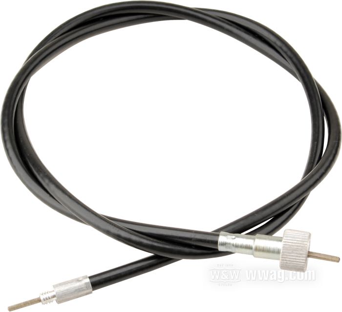 Cavo tachimetro di Barnett; per Ruota anteriore; atto per FXWG/FXRD 1986, FXRT 1984 e 1986-1994, XLCH 1974-1980, XLH 1974-primo 1984, XLS 1983; lunghezza originale; acciaio / vinile, vinile nero; Ø 7.4 mm; lunghezza guaina: 119 cm; connessione al rinvio: filettatura 1/4”-20; connessione allo strumento: dado M16 x 1.0; rimpiazza OEM HD 67051-74; U.S.A.; peso lordo: 210 g