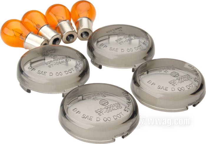 Lenses; for Turn signals; fits VRSCA/VRSCB 2002→; with bullet style turn signals; acrylic glass, smoke; Ø 60 mm; with amber bulbs; replaces OEM HD 69315-02; E11 approved; gross weight: 140 g