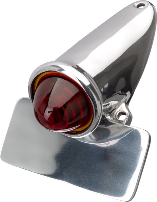 Taillight »Crocker 1940-42« by Crocker; cast aluminum, polished; bulb type: P21/5W; 12 V; with 12 V bulb; with stop light; without license illumination; with license bracket; USA; gross weight: 680 g