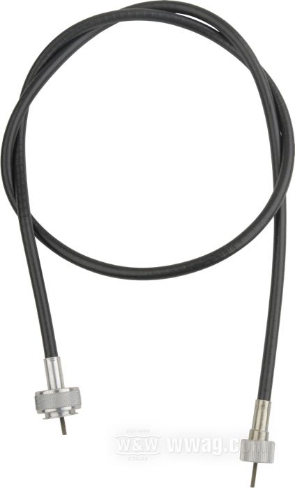 Cavo tachimetro di Barnett; per azionamento per trasmissione; atto per Sportster 1970-1972; acciaio, vinile nero; Ø 7.4 mm; lunghezza guaina: 115 cm; connessione al rinvio: dado 7/8”-18; connessione allo strumento: dado M16 x 1.0; rimpiazza OEM HD 67051-70; U.S.A.; peso lordo: 230 g