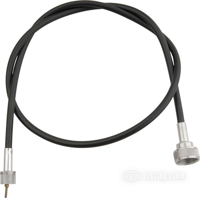 Cavo tachimetro di Barnett; per azionamento per trasmissione; per strumenti custom con connessione M12; acciaio, vinile nero; Ø 7.4 mm; lunghezza guaina: 104 cm; connessione al rinvio: dado 7/8”-18; connessione allo strumento: dado M12 x 1.0; U.S.A.; peso lordo: 180 g