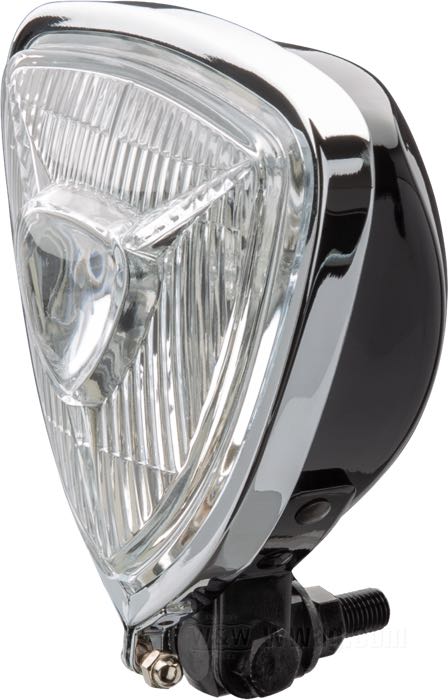 Spotlight complete »Triangle«; steel / glass, black, with chromed bezel; W x H x D: 135 x 135 x 57 mm; bulb type: H3; 12 V; 55 W; socket: PK22s; with 12 V bulb; with insert; with adjustable mounting bracket; gross weight: 700 g