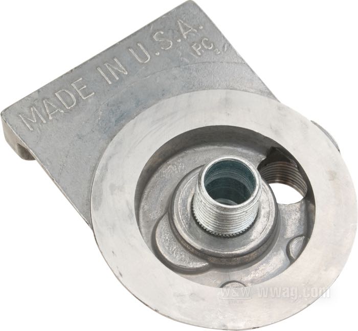 Halter »Hot Rod«; für Ölfilter; Aluminiumguss, Guss-Finish; Gewinde für Ölleitungen: 1/2”-14 NPT; Gewinde für Ölfilterpatrone: 3/4”-16; USA; Bruttogewicht: 260 g