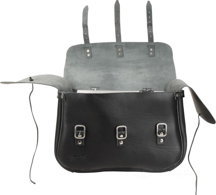 Alforjas de PanAm; cuero de vaca, negro, con regletas machos; A x A x F: 50 x 35 x 25 cm; Europa; peso bruto: 5.22 kg