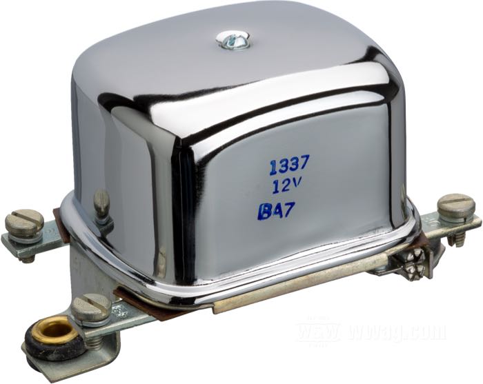 Regulator »Bosch Type« by Accel; for 65A Type Generator; fits XLH 1965-1966, XLCH 1965-1977; chrome-plated; 12 V; replaces OEM HD 74511-65; gross weight: 360 g