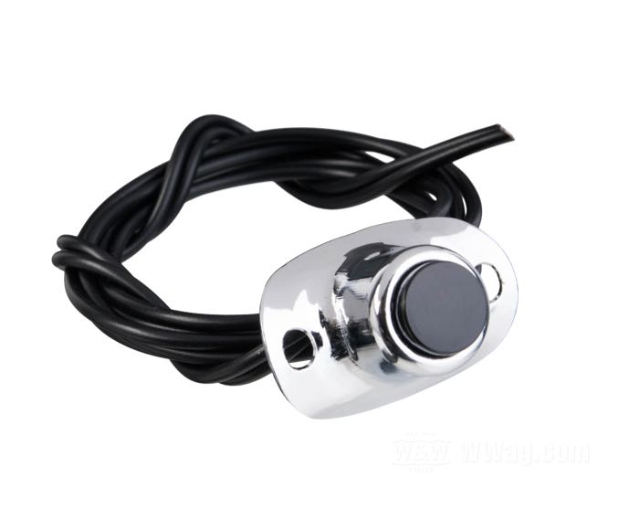 Pulsante; per Clacson / Motorino avviamento; per manubrio da 1”; atto per 1926-1971; acciaio / ottone / plastica, cromato; altezza: 17 mm; rimpiazza OEM HD 70059-66, 70060-66, 71800-26A e 71811-26; peso lordo: 30 g
