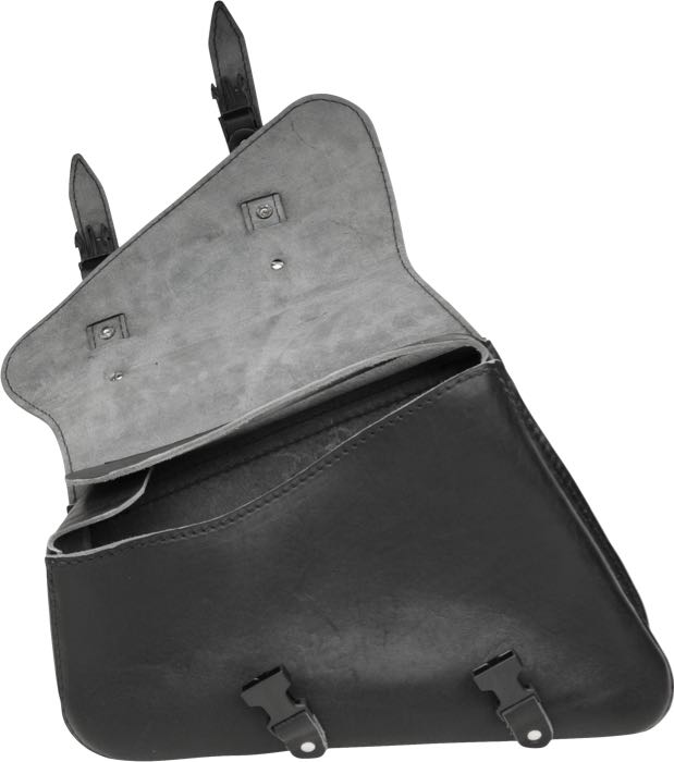 Alforja »Solo«; apropiado para Sportster 2004-2020; cuero de vaca, negro, Medidas en cm: 17 altura (delante) x 26 altura (atrás) x 26 ancho x 9 profundidad.; Alemania; peso bruto: 1.01 kg