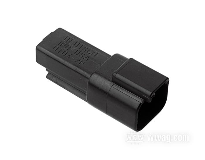 Boîte de cosses mâles »DT« de Deutsch; 2 voies; polyamide, noir; pour fils de: ~ 0.5 - 2.5 mm² (AWG 20-14); remplace OEM HD 72102-94BK; USA; poids brut: 4 g