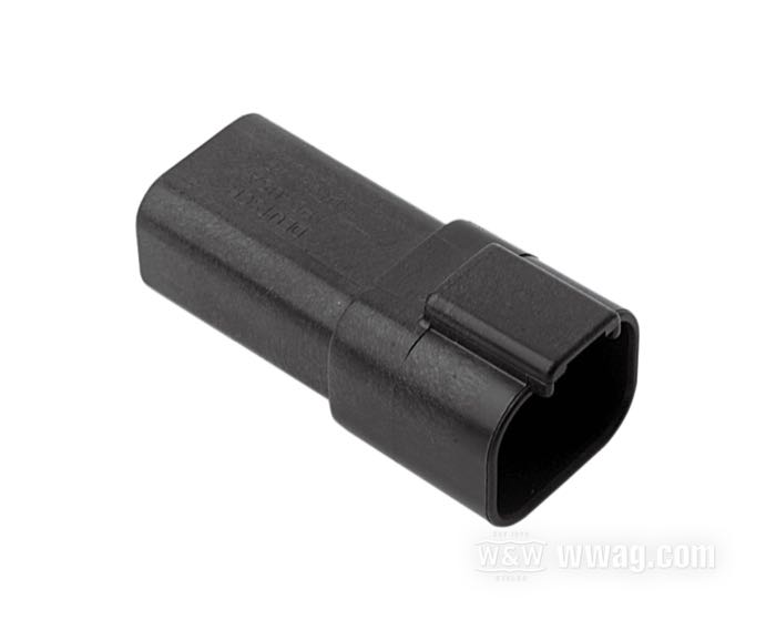 Boîte de cosses mâles »DT« de Deutsch; 4 voies; polyamide, noir; pour fils de: ~ 0.5 - 2.5 mm² (AWG 20-14); remplace OEM HD 72104-94BK; USA; poids brut: 10 g