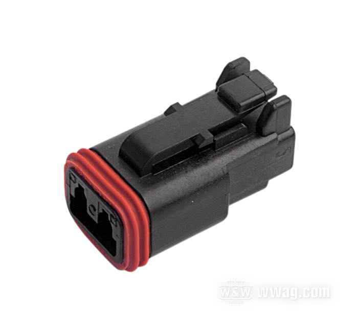 Boîte pour cosses femelles »DT« de Deutsch; 2 voies; polyamide, noir; pour fils de: ~ 0.5 - 2.5 mm² (AWG 20-14); remplace OEM HD 72112-94BK; USA; poids brut: 5 g