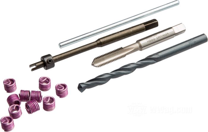 Thread repair kit »BaerCoil« by Baer; insert length: 1/4”; thread: 1/4”-24; with drill, installation tool and 10 BaerCoil spiral inserts; Germany; gross weight: 175 g