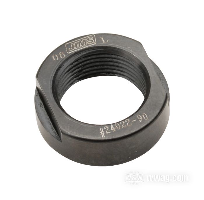 Nut; for Pinion gear; fits Big Twin 1990-1991; LH thread; steel; thread: 5/8”-24 LH; replaces OEM HD 24022-90; gross weight: 20 g