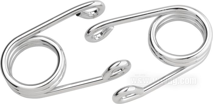 Molle per sella »forcina«; per viti/perni 3/8”; Standard; acciaio, cromato, paio simmetrico; altezza: 2-1/4”; Ø del filo: 5.7 mm; rigidità molla: 16 N/mm; peso lordo: 197 g