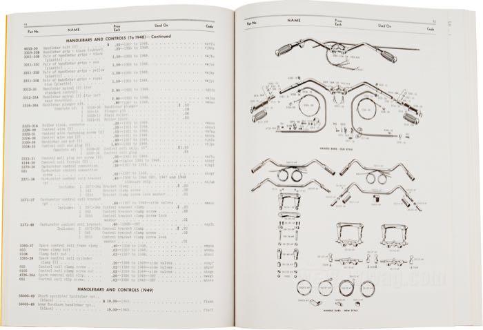 Catalogue de pièces détachées »4-Digit«; adaptable à Big Twins 1937-1949; papier; largeur x hauteur: 22 x 28.5 cm; noir et blanc; 148 pages; anglais; poids brut: 400 g
