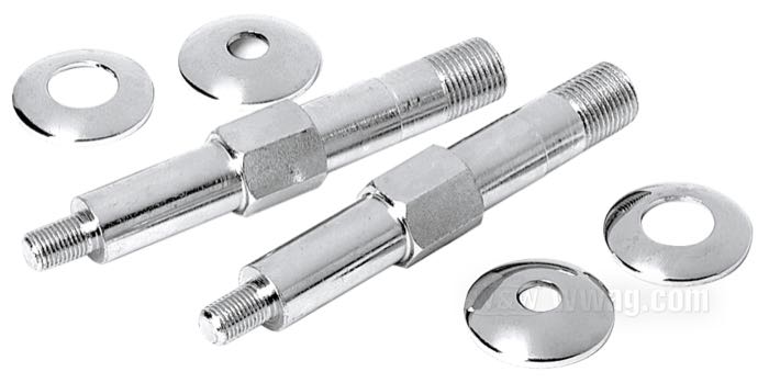 Jeu de goujons filetés; pour Amortisseurs; adaptable à FL/FX 1967-1972; supérieur; acier, zingué; longueur: 125 mm; filetage: 5/8”-18 / 3/8”-24; trou de montage dans le châssis: 16.5 mm; oeillet de l'amortisseur: 16 mm; avec 2 goujons, 4 rondelles chromées; remplace OEM HD 54515-67; poids brut: 440 g