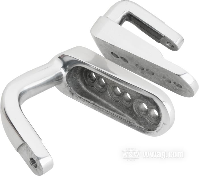 Supporto; per Poggiapiedi passeggero; atto per FL 1977-1984; alluminio fuso, lucidato; Punto installazione: sinistro e destro; rimpiazza OEM HD 52686-77A e 52690-77A; peso lordo: 1.12 kg