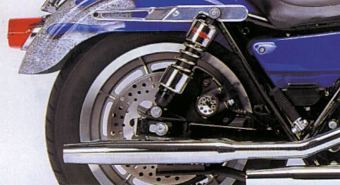 Stoßdämpfer »412 Series Regular« von Progressive Suspension; passend für Sportster 1979-2003, FXR →1994; Stahl / Federstahl, verchromt; Länge: 318 mm; Stoßdämpfer-Auge: 15.9 mm; Federrate: 75/120 lbs/inch; mit Einstellschlüssel; ersetzt OEM HD 54568-82; mit Teilegutachten; Bruttogewicht: 4.68 kg