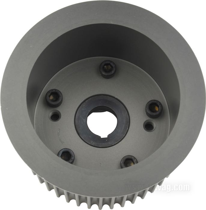 Motor pulley by Rivera Primo; for Belt drive; fits Big Twin 1937-1954; steel / cast aluminum; width: 3”; pitch: 8 mm; number of teeth: 47; USA; gross weight: 1.62 kg