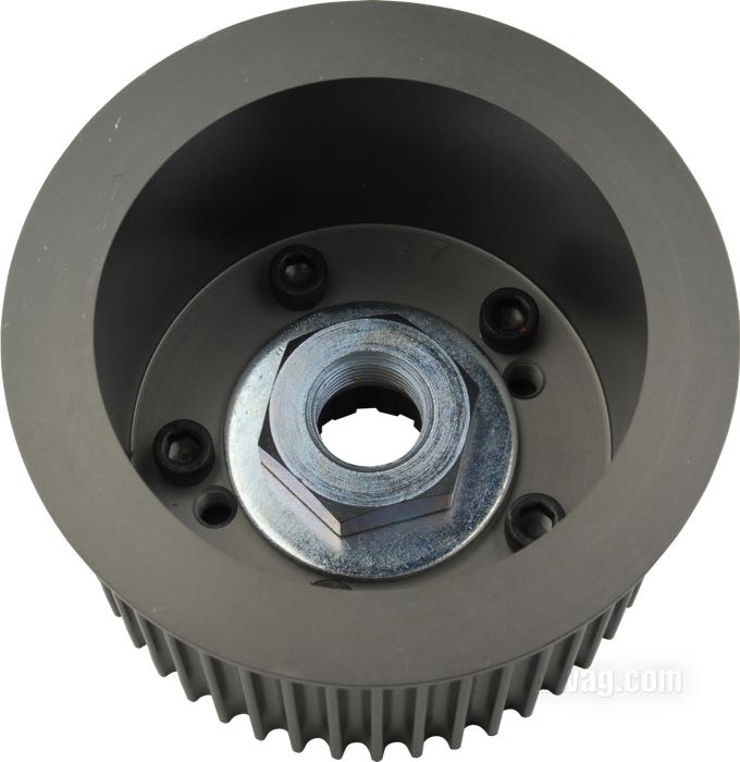 Motor pulley by Rivera Primo; for Belt drive; fits Big Twin 1955-1984; steel / cast aluminum; width: 3”; pitch: 8 mm; number of teeth: 47; USA; gross weight: 1.58 kg