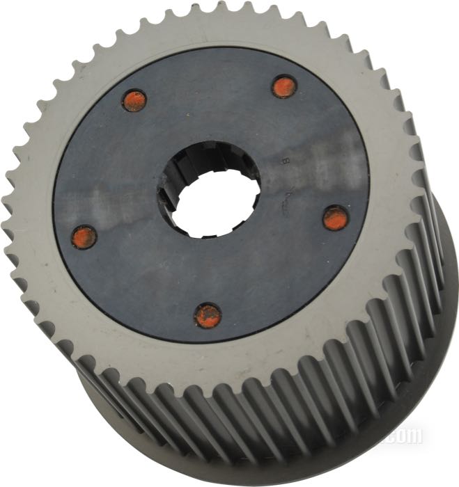 Motor pulley by Rivera Primo; for Belt drive; fits Big Twin 1955-1984; steel / cast aluminum; width: 3”; pitch: 8 mm; number of teeth: 47; USA; gross weight: 1.58 kg