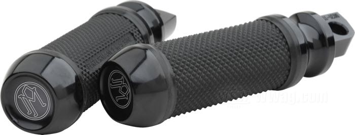 Footpegs »Elite« by Performance Machine; for 7/16“ female mounts with equal legs; fits Softail; billet aluminum / rubber, black anodized; USA; gross weight: 600 g