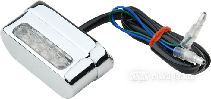 Illuminazione targa »LED Deluxe« di SpeedFire; alluminio fuso, cromato; L x A x P: 56 x 22 x 26 mm; 12 V; con LED; superficie di fissaggio: piana; distanza dei forati di fissaggio: 46 mm; con due viti M4 e 20 cm di cavo; omologato E11; peso lordo: 118 g