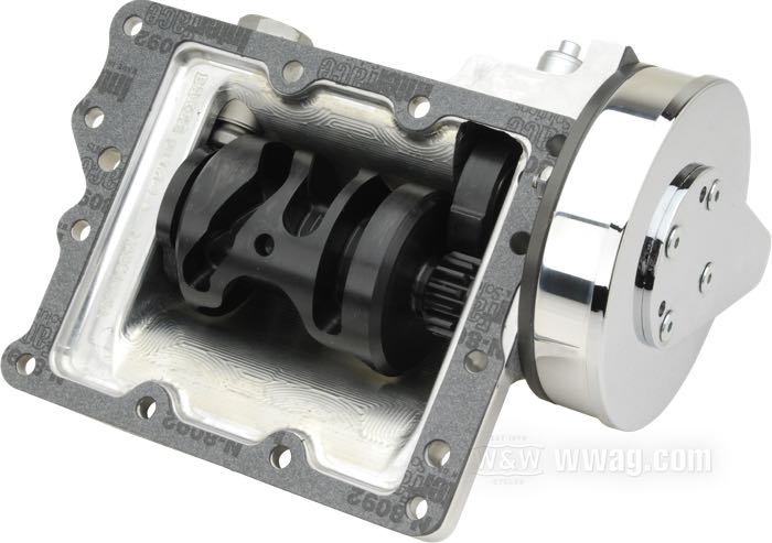 Tapa Ratchet Top de BAKER Drivetrain; apropiado para FX Big Twin de 4 velocidades 1974-inicio 1979; aluminio fundido / acero, chorreado con perlas; EE. UU.; peso bruto: 3.33 kg