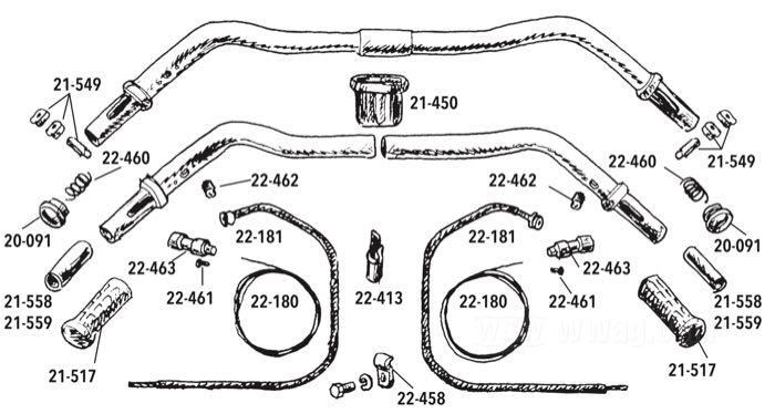 Poignée tournante »à pousser«; pour carburateurs Linkert et Tillotson; adaptable à Big Twin 1954-1970, K/XL 1953-1971; acier, chromé; remplace OEM HD 56220-53; poids brut: 170 g