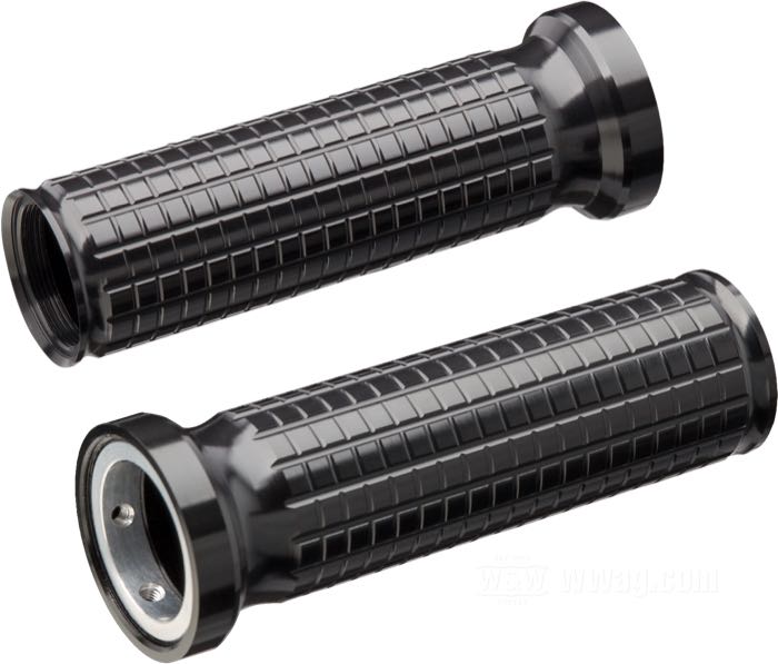 Grip set »mo.grip« by motogadget; billet aluminum, black anodized, with open ends; length: 125 mm; Ø 35 mm; inner-Ø left: 29 mm; inner-Ø right: 29 mm; with adapter rings; Germany; gross weight: 305 g