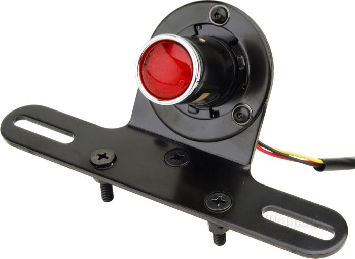 Piloto trasero »Retro«; acero, negro; ancho x fondo: 175 x 72 mm; Ø 30 mm; tipo de bombilla: LED; 12 V; con soportes; con luz de freno; con iluminación de matrícula; homologado E4; peso bruto: 347 g