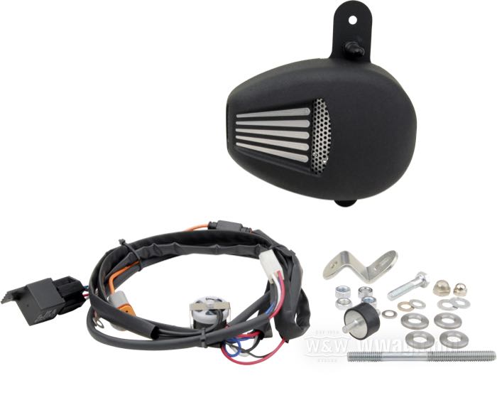 Ventilador de Jims; para Culata; apropiado para Twin Cam 1999→; aluminio fundido / acero, negro; con carcasa y bocina, piezas pequeñas; peso bruto: 2.23 kg