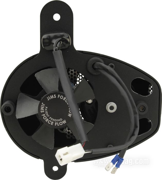 Ventilador de Jims; para Culata; apropiado para Twin Cam 1999→; aluminio fundido / acero, negro; con carcasa y bocina, piezas pequeñas; peso bruto: 2.23 kg