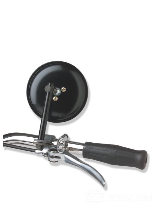 Rear view mirror »Vintage 1930«; steel / glass, black, painted, with parkerized mirror arm and clamp; Ø 13 cm; stem length: 10 cm; with handlebar clamp; replaces OEM HD 11350-X; gross weight: 580 g