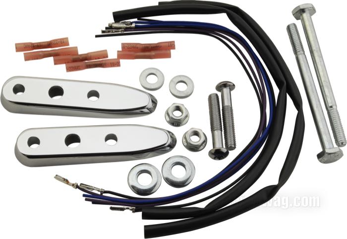 Blinker-Verlegungskit; passend für Sportster 2004-2020; Metall, verchromt; ersetzt OEM HD 68474-04; USA; Bruttogewicht: 450 g