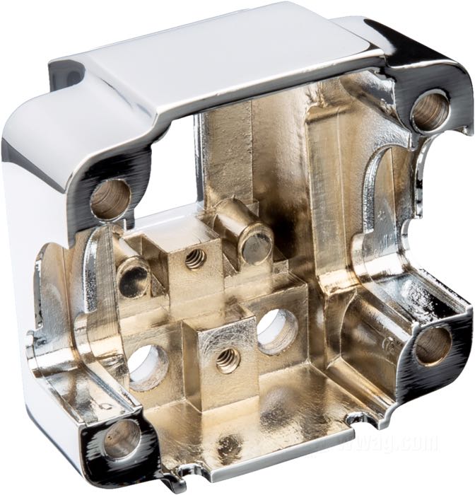 Cocotte de commutateurs; pour commutateurs verticaux; adaptable à modèles 1972-1981; alu coulé, chromé; remplace OEM HD 71539-73B; poids brut: 100 g