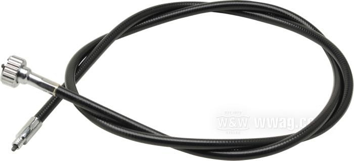 Speedometer cable; for Front wheel; fits FX/FXE 1973-1985 (except FXWG and FXST), FXSB 1984-1986, FXR 1984-1994, XLH 1973, XLH 1984-1985, XLX 1983-1985, Evolution Sportster 1986-1994; steel / vinyl, steel, black vinyl; Ø 6.9 mm; length outer spiral: 114 cm; drive connection: thread 1/4”-20; instrument connection: nut M16 x 1.0; gross weight: 210 g