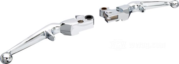 Levier frein/embrayage à main »Trigger Style« de Kuryakyn; adaptable à Softail 1996-2014, Dyna 1996→, Touring 1996-2007, Sportster 1996-2003 avec embrayage par câble; aluminium, chromé; poids brut: 360 g